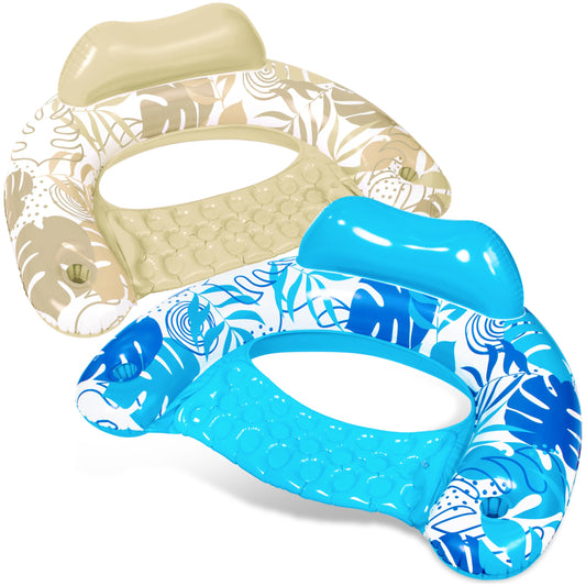Sloosh inflatable pool floats two-pack in blue and champagne for relaxed pool lounging.