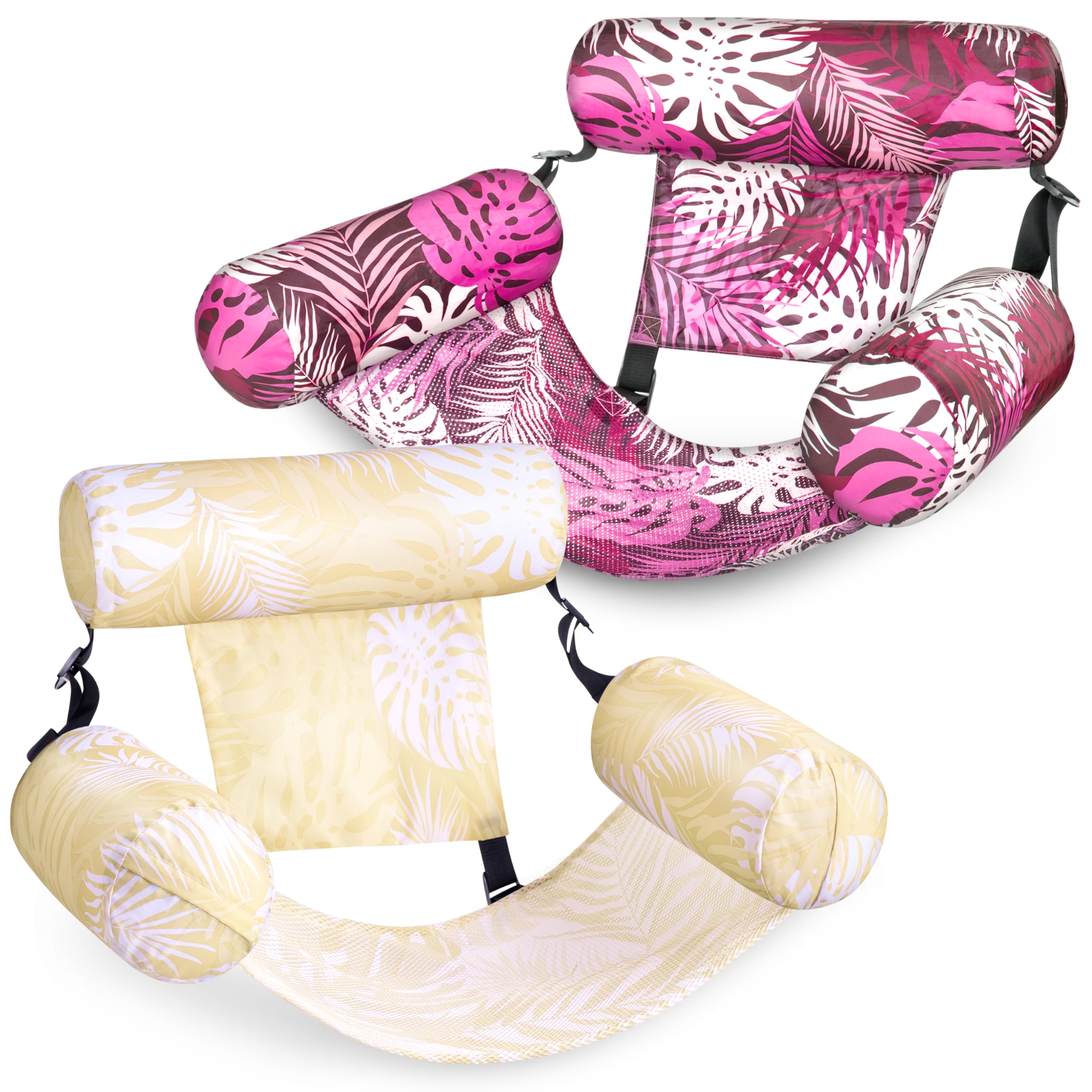 SLOOSH two-pack inflatable pool floats for adults, ready for backyard relaxation.