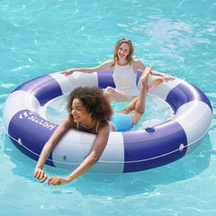 Sloosh inflatable pool lounger with mesh seat for cooling comfort in the sun.