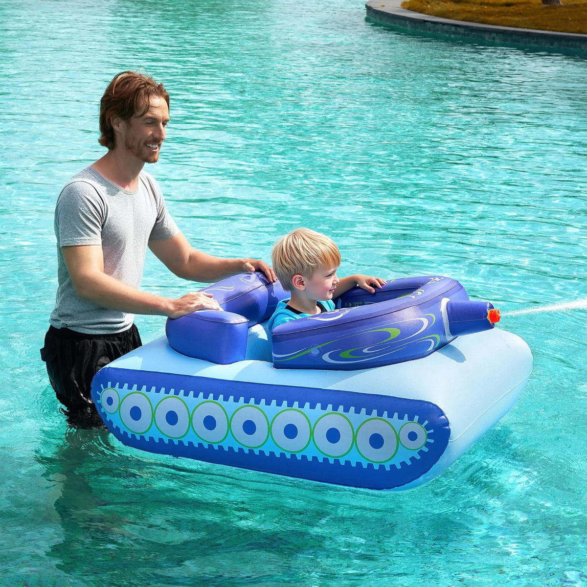 Sloosh inflatable tank pool float front view for epic pool battles
