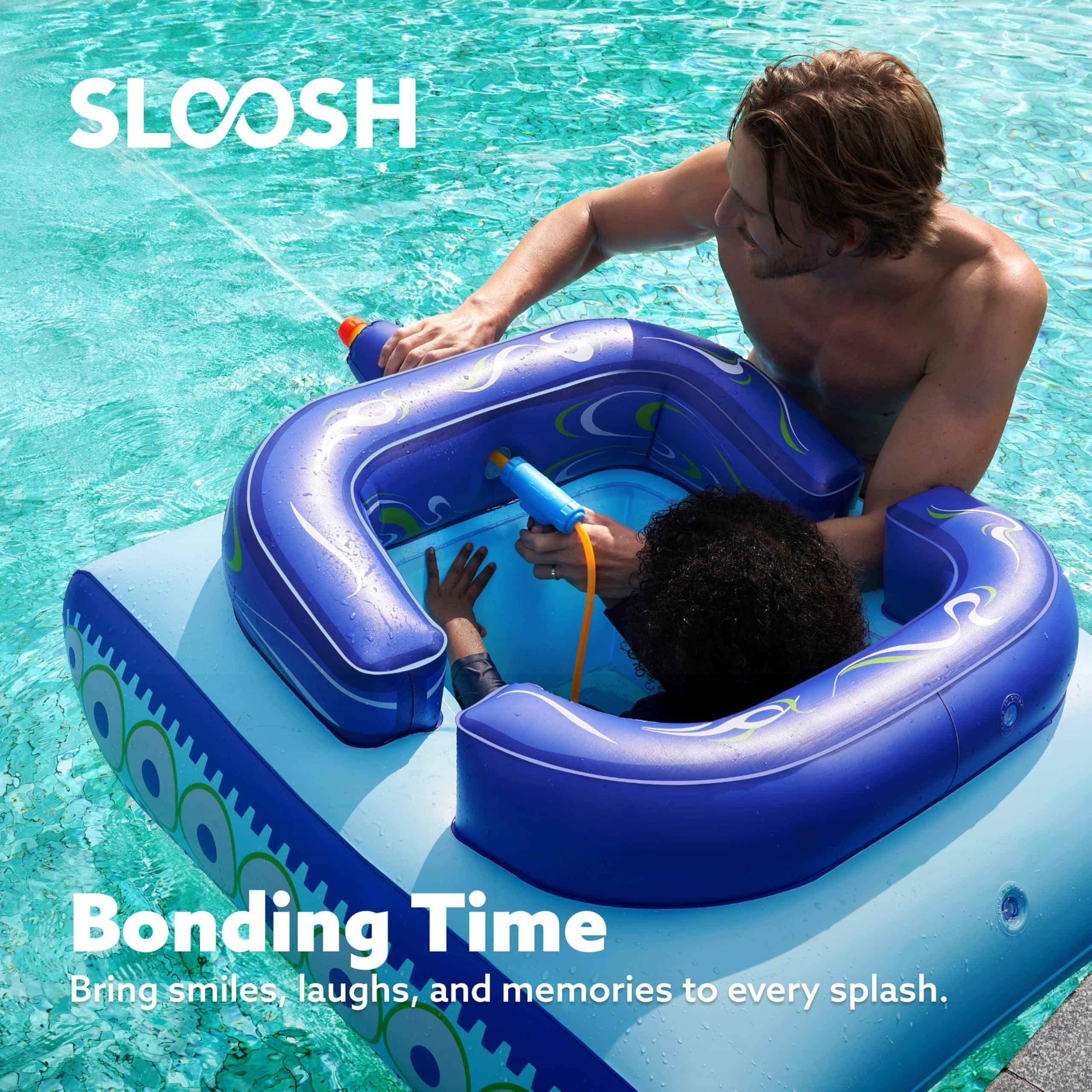 Sloosh inflatable tank pool float side view for agile steering