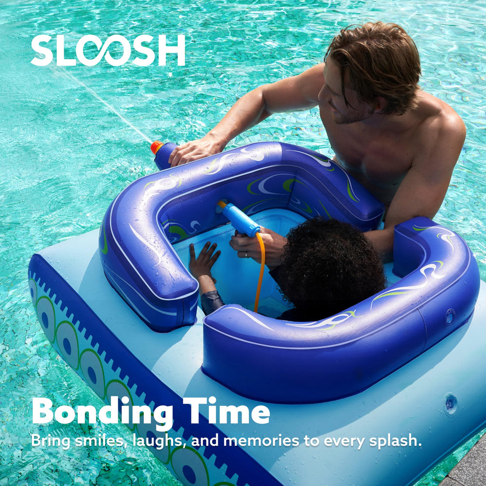 Sloosh inflatable tank pool float side view for agile steering