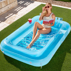 Sloosh inflatable tanning pool lounger 70x46 for solo sunbathing and cooling water.