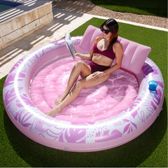Sloosh inflatable tanning pool lounger in pink offers spacious sunbathing on the 72-inch float.