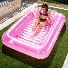 Sloosh inflatable tanning pool lounger 85x57 pink, expansive sunbathing surface for two.