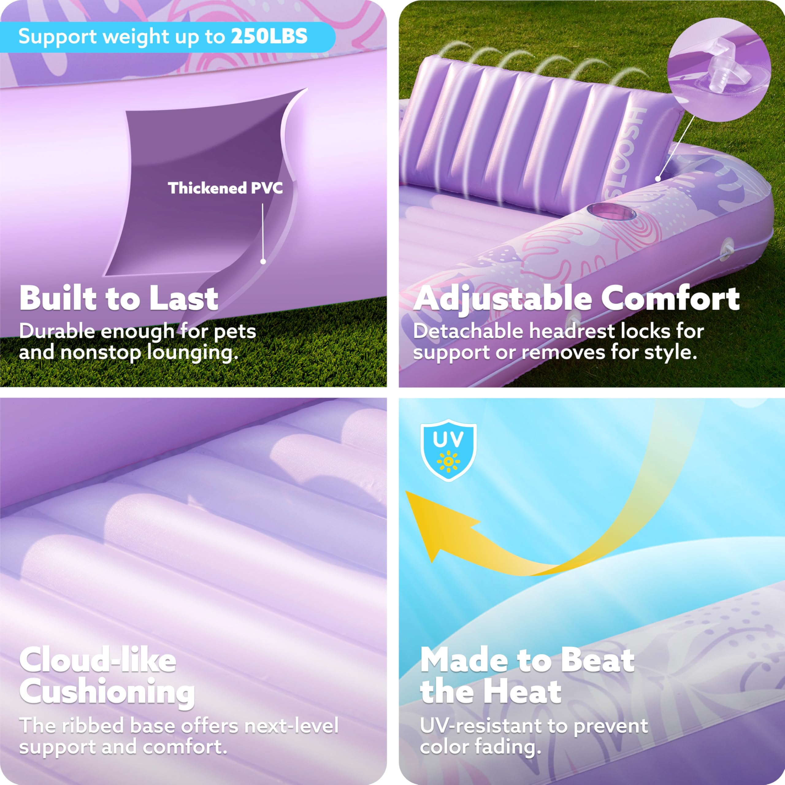 Sloosh portable tanning pool lounger offers a compact, easy-to-carry design.