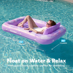 Sloosh tanning pool float with drink holders for poolside relaxation.