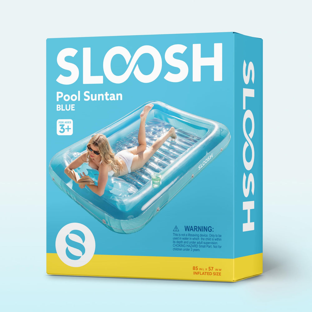 Sloosh blue tanning pool invites gatherings and sunbathing at home