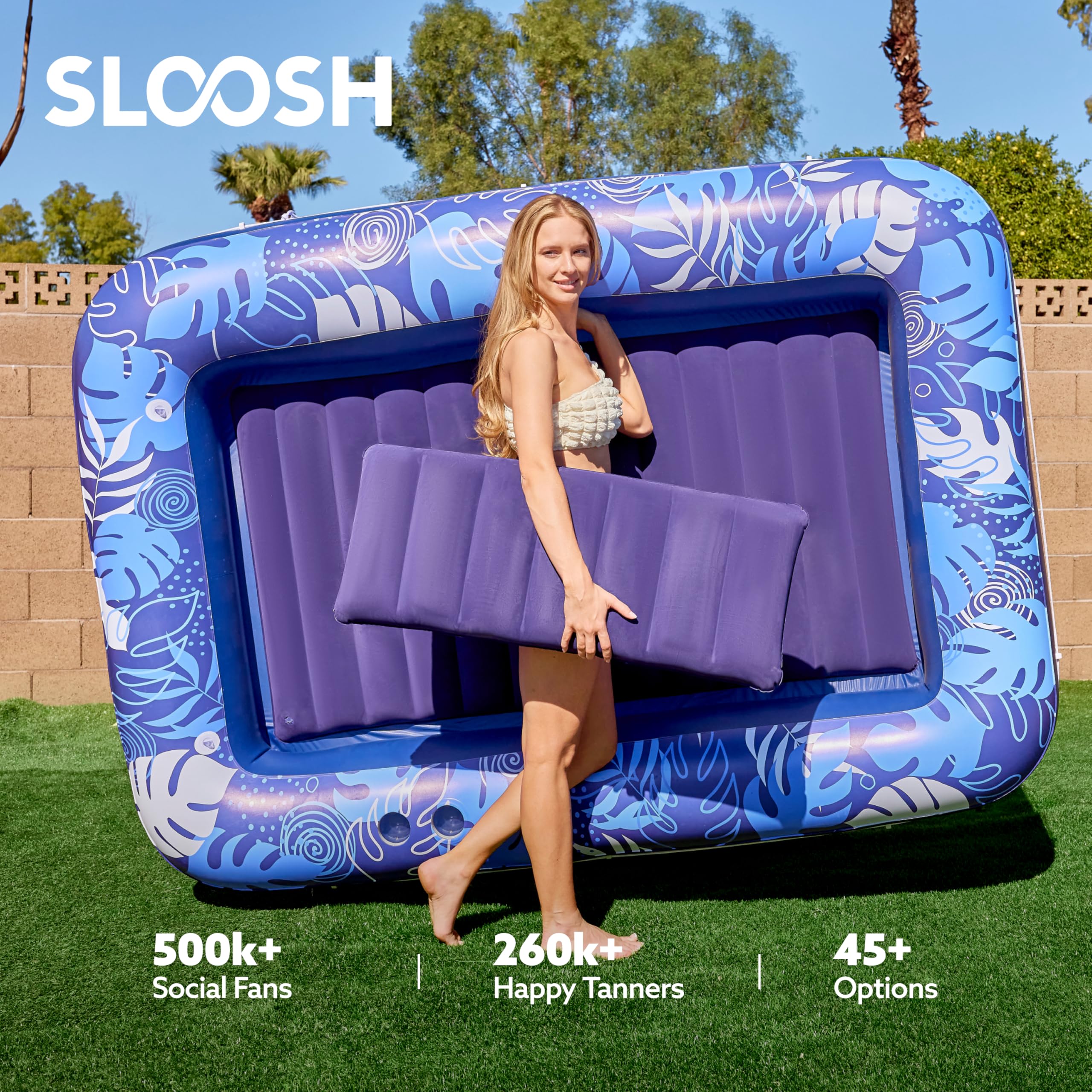 Sloosh integrated pad eyes allow secure tying for gatherings.