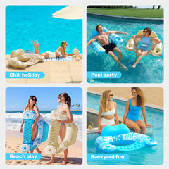 Sloosh leaves design pool float with buoyant comfort and tropical vibe.