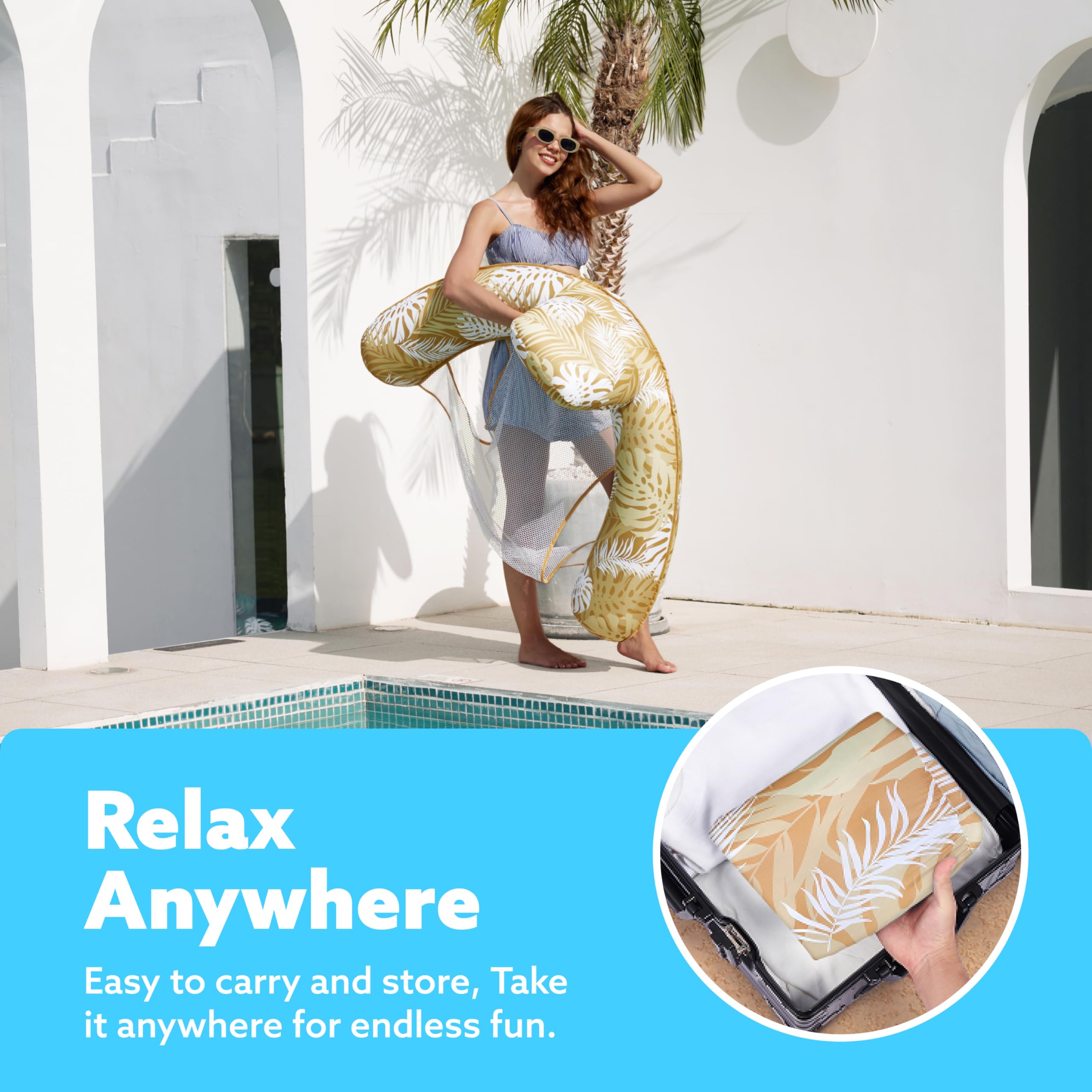 Sloosh lightweight and foldable design travels easily to pool, beach, or lake.