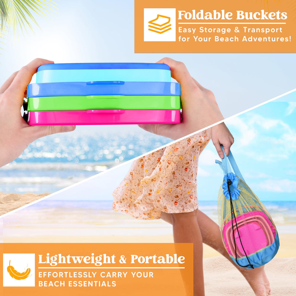 Sloosh mesh backpack included for convenient sand toy storage.
