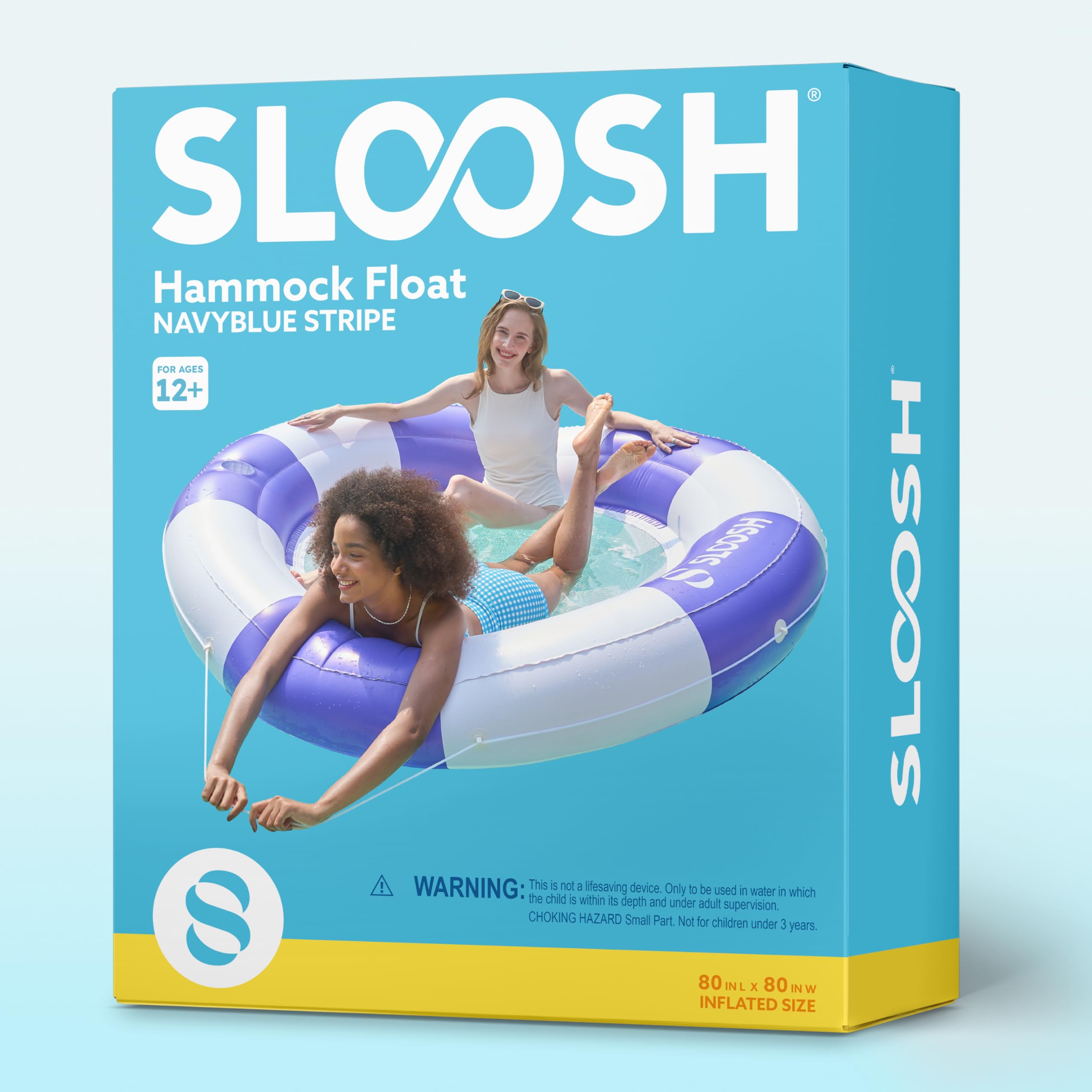 Sloosh navy blue stripe floating design adds modern style to any water day.