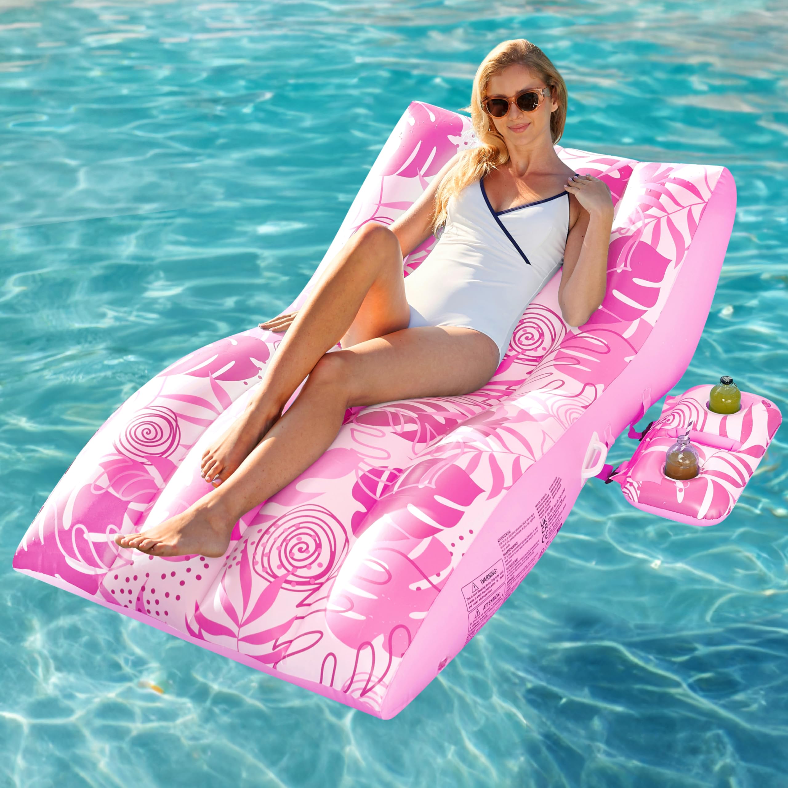 Sloosh pink pool float ideal for sunbathing and poolside relaxation.