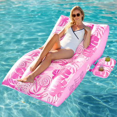 Sloosh pink pool float ideal for sunbathing and poolside relaxation.