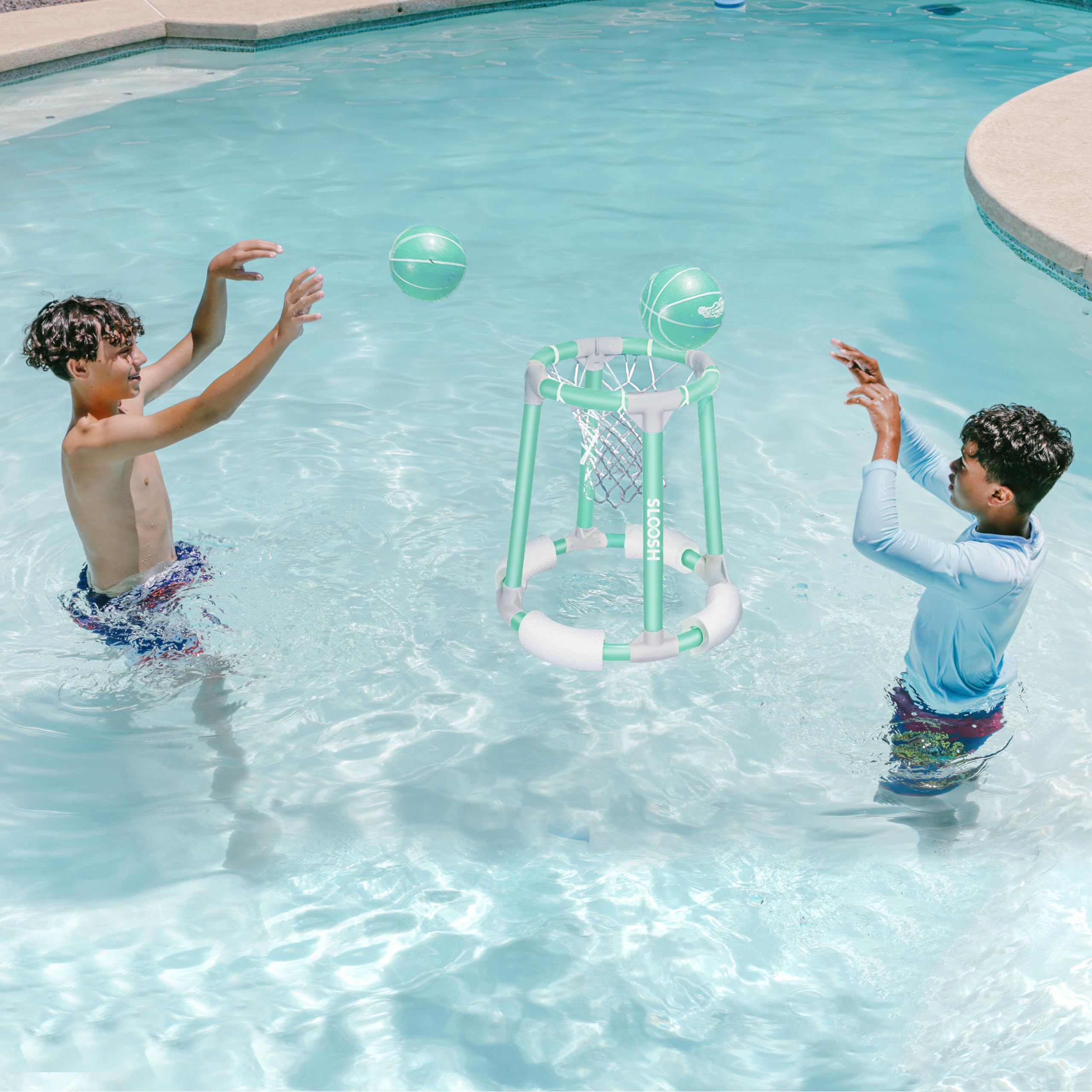 Sloosh pool basketball hoop net features durable weave for lasting dunking fun.