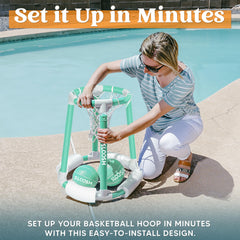 Sloosh pool basketball hoop pump keeps inflating easily for on-demand play.
