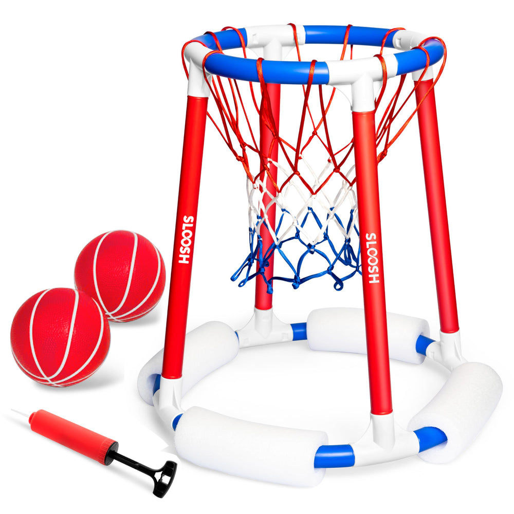 Sloosh pool basketball hoop set for family-friendly pool game adventures