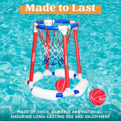 Sloosh pool basketball pump enables quick inflation for continuous play