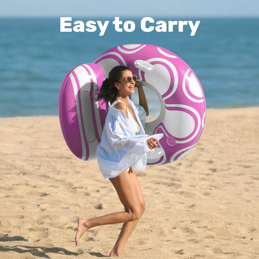 Sloosh pool lounger with two handles for easy transport and placement.