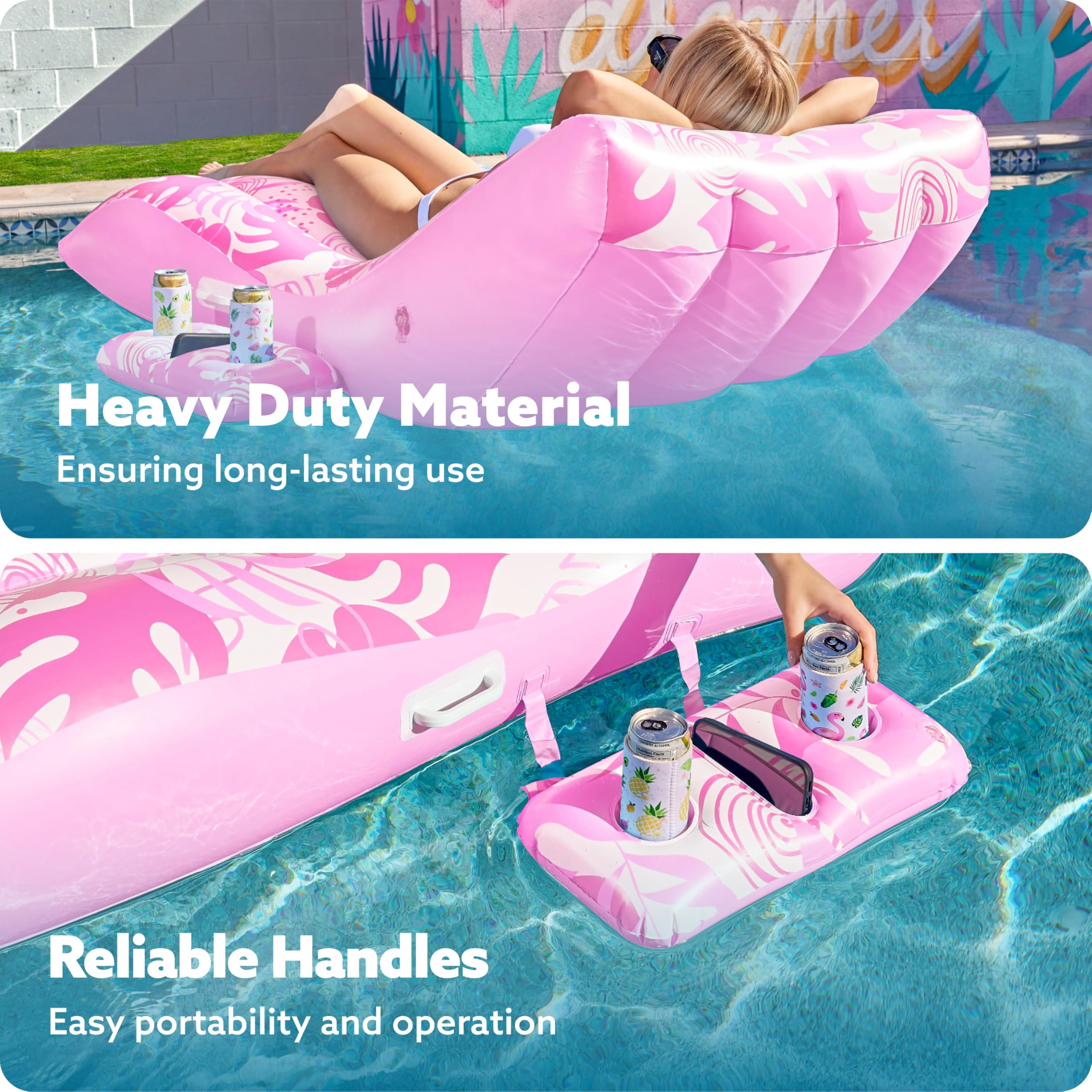 Sloosh pool float shows two handles for easy carrying and transport.