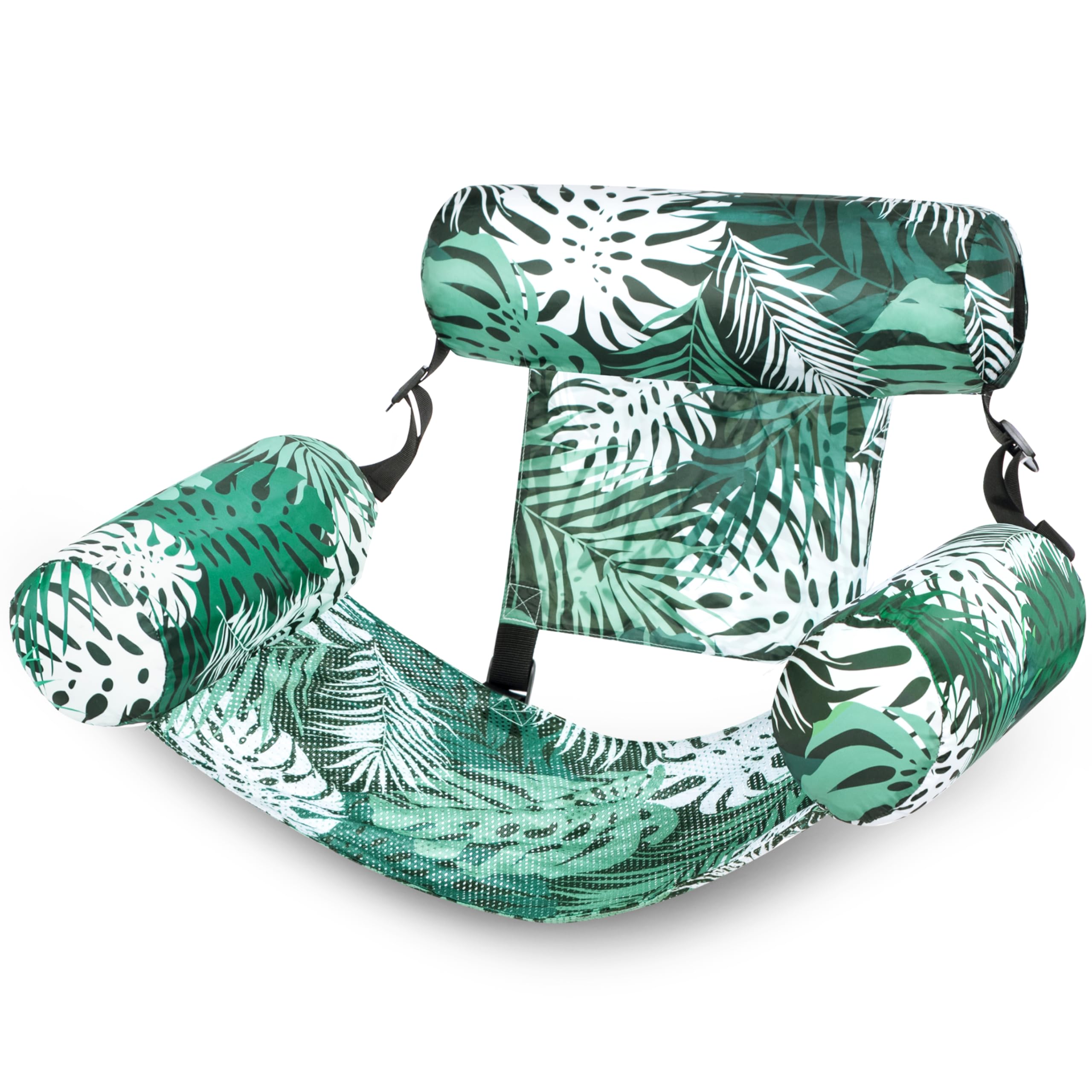Sloosh pool floats chair with green leaves pattern, ideal for relaxing by the pool