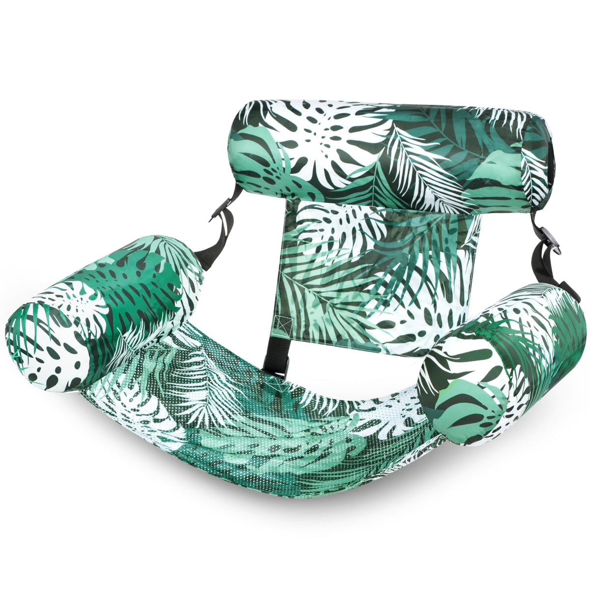 Sloosh pool floats chair with green leaves pattern, ideal for relaxing by the pool