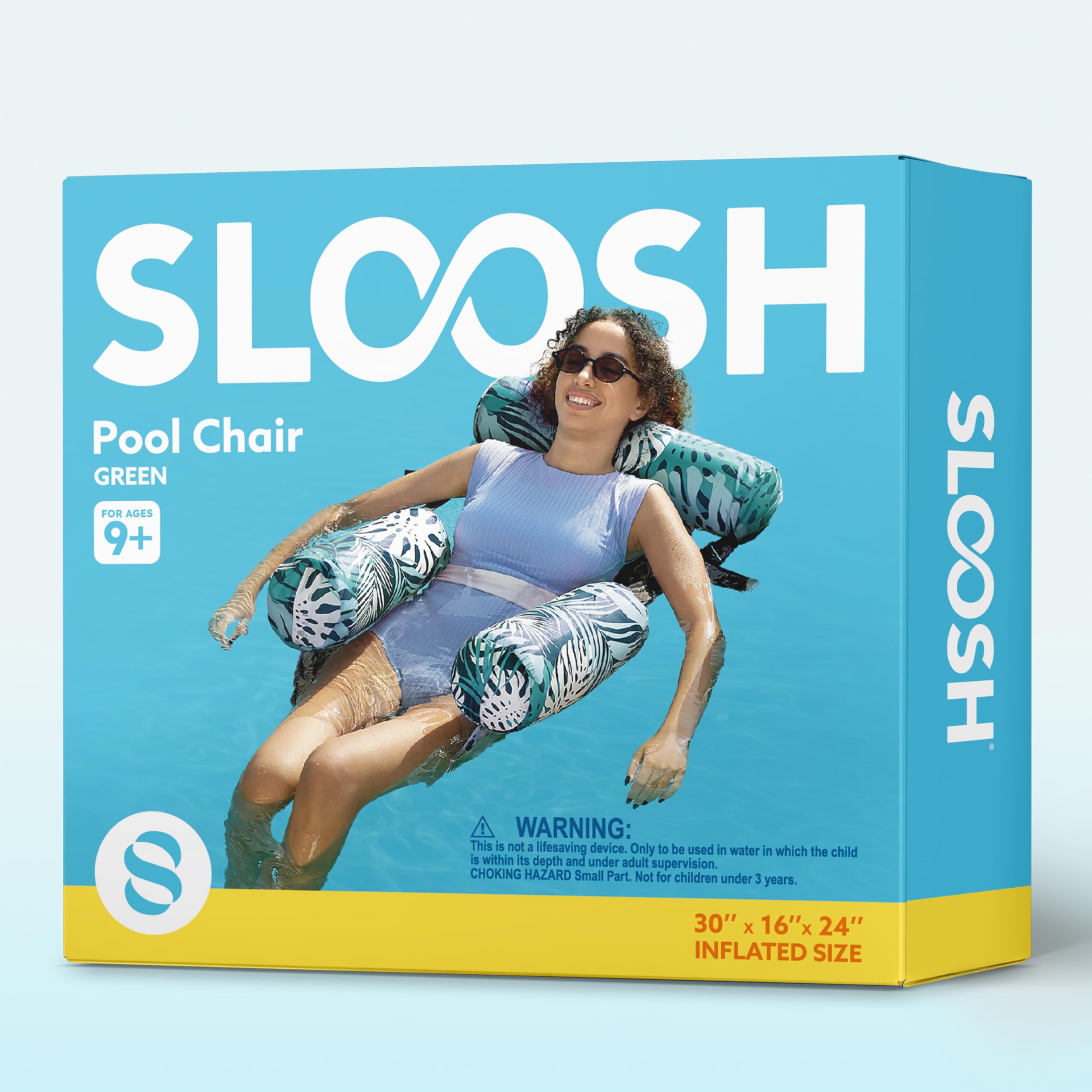 Sloosh pool floats chair in sunlit poolside setting