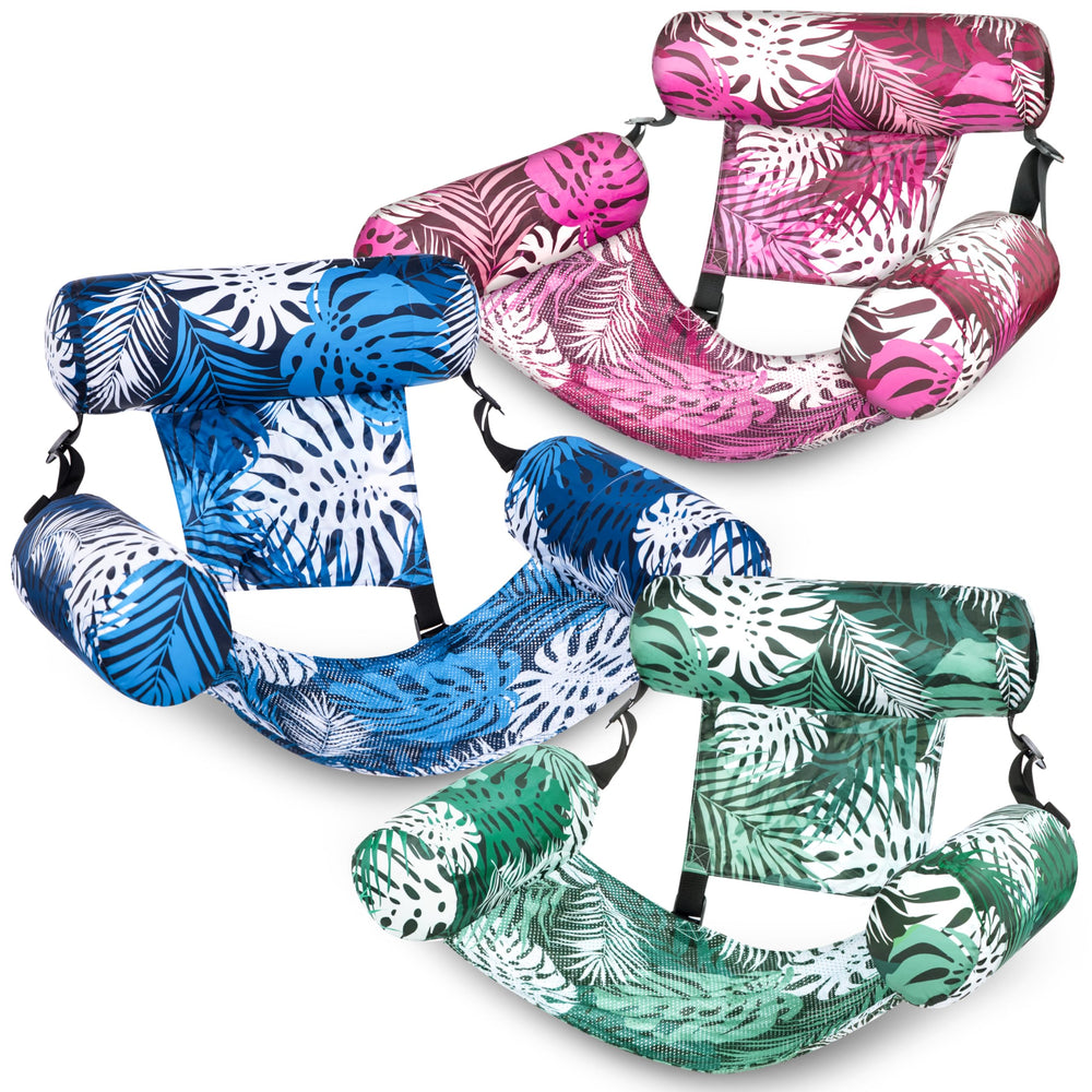 Sloosh pool floats chairs adult 3-pack with tropical leaves design for relaxed pool days.