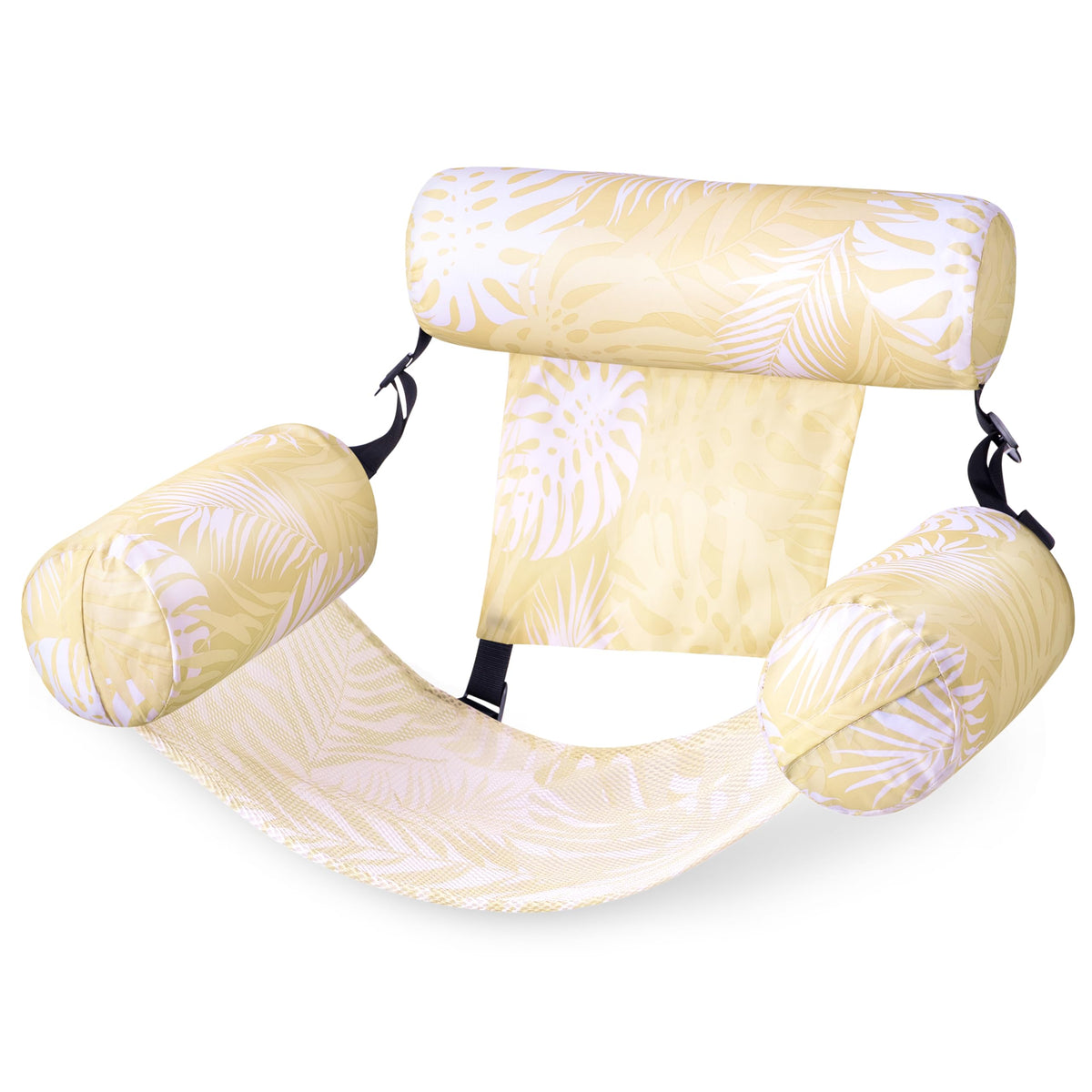 Sloosh pool floats chair with champagne leaves pattern offers a comfortable water lounge for adults.
