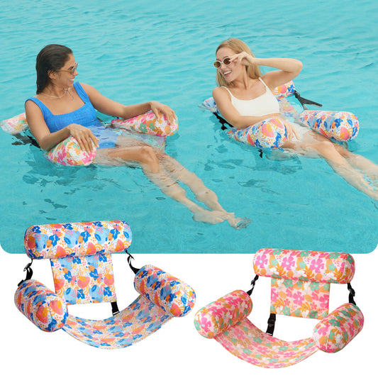 Sloosh flower-pattern pool lounge chair fully inflated for sunny days.