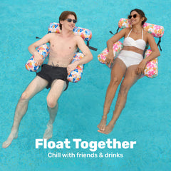 Sloosh inflatable hammock with floral design ideal for poolside relaxing.