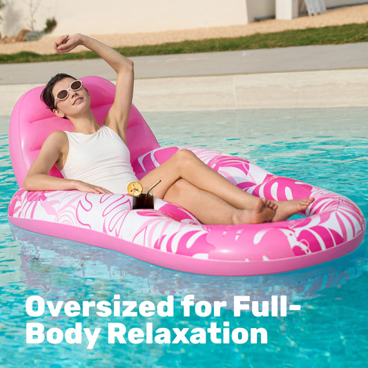Sloosh pink cup holders on pool float keep drinks within reach while relaxing