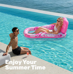 Sloosh pink lounge scene on pool float for a stylish poolside vibe