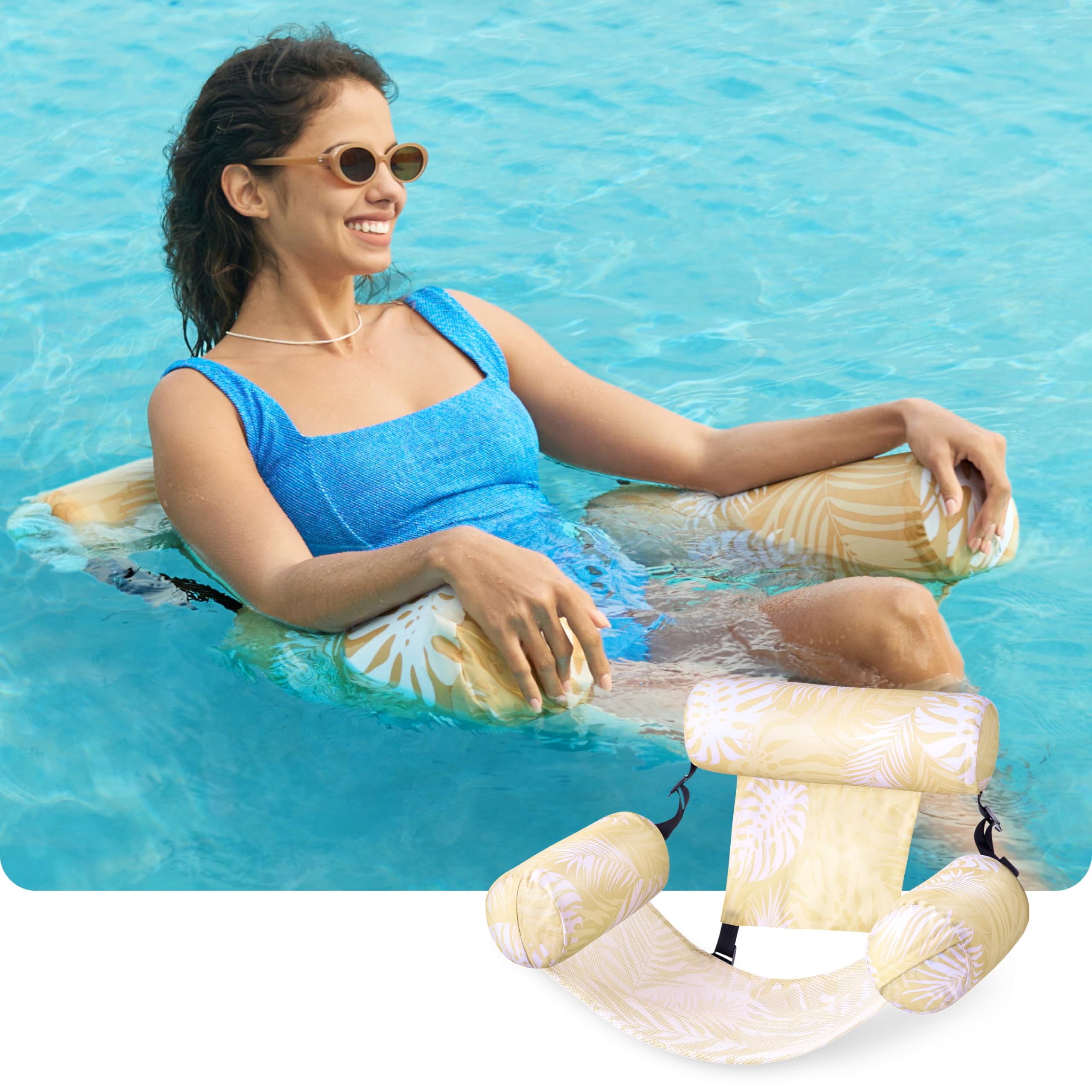 Sloosh pool lounge hammock with plant pattern for relaxing days by the water.