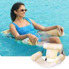 Sloosh pool lounge hammock with plant pattern for relaxing days by the water.