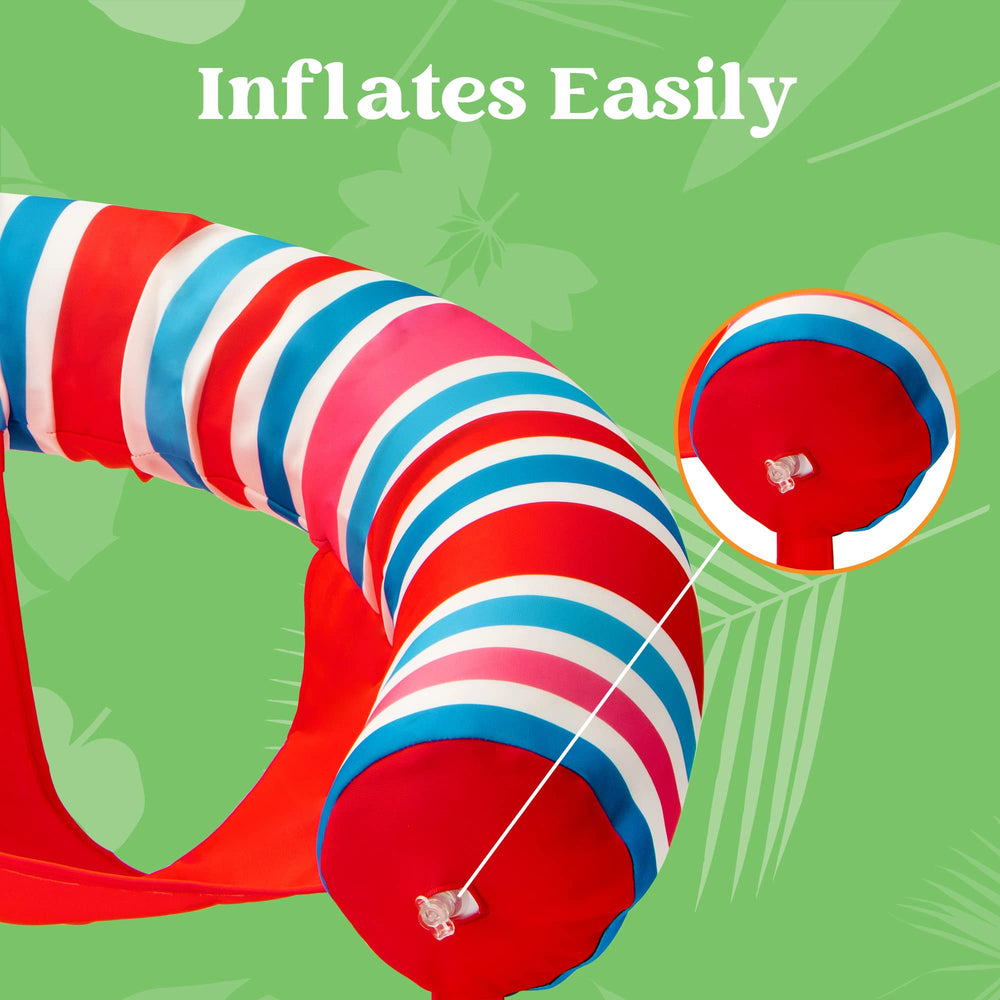 Sloosh stripe pool noodle chair folded for compact storage after sun