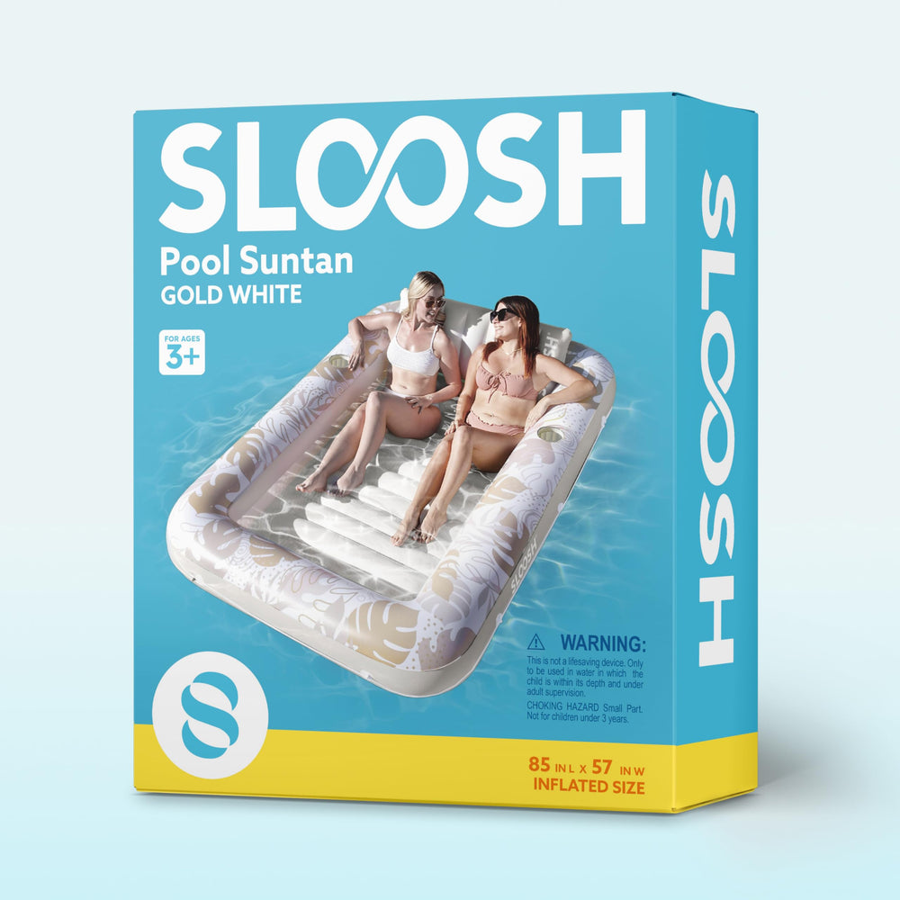 SLOOSH portable luxury pool lounge ready to transform beaches, lakes, or backyard pools.