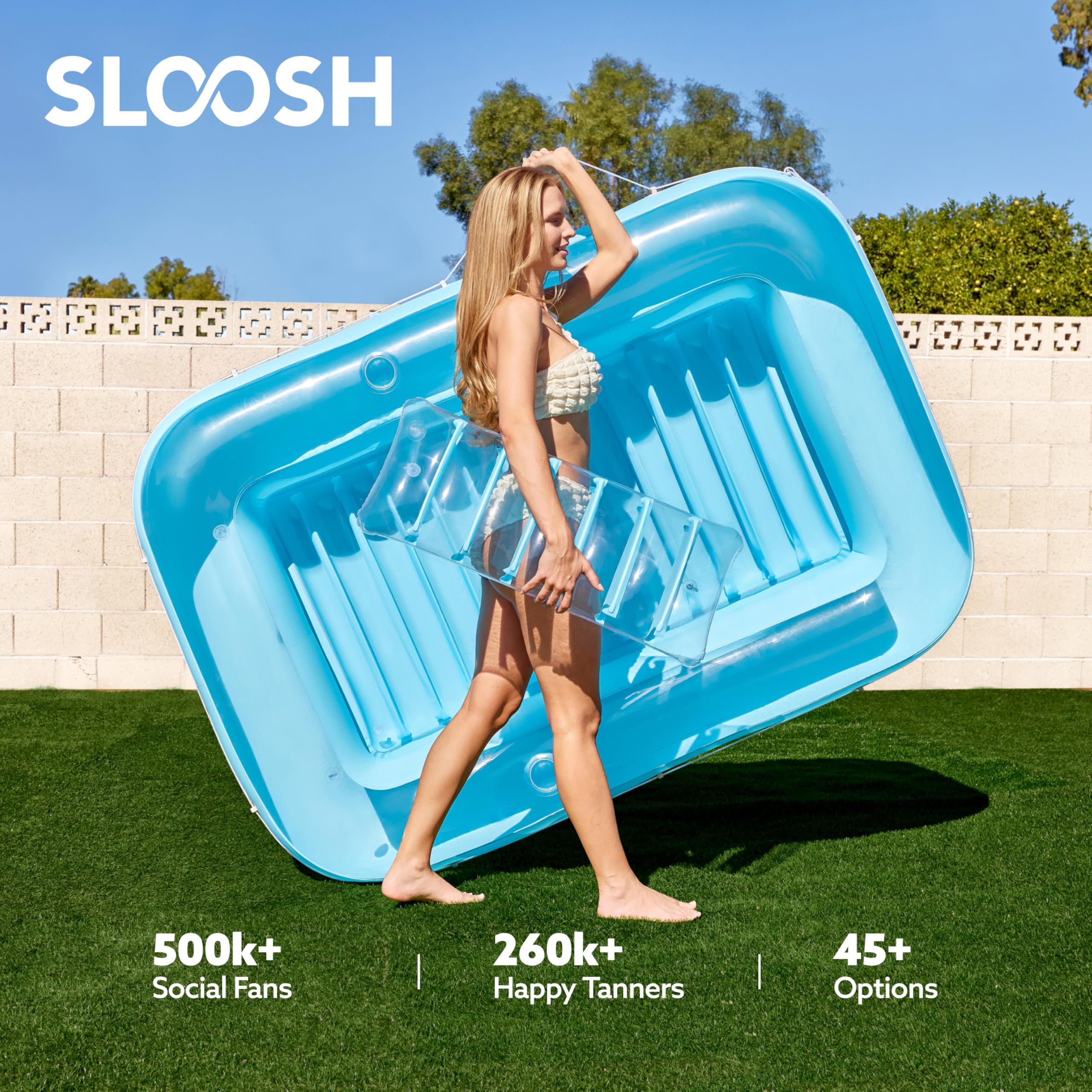 Sloosh private oasis inflatable bed brings personal space for backyard relaxation.