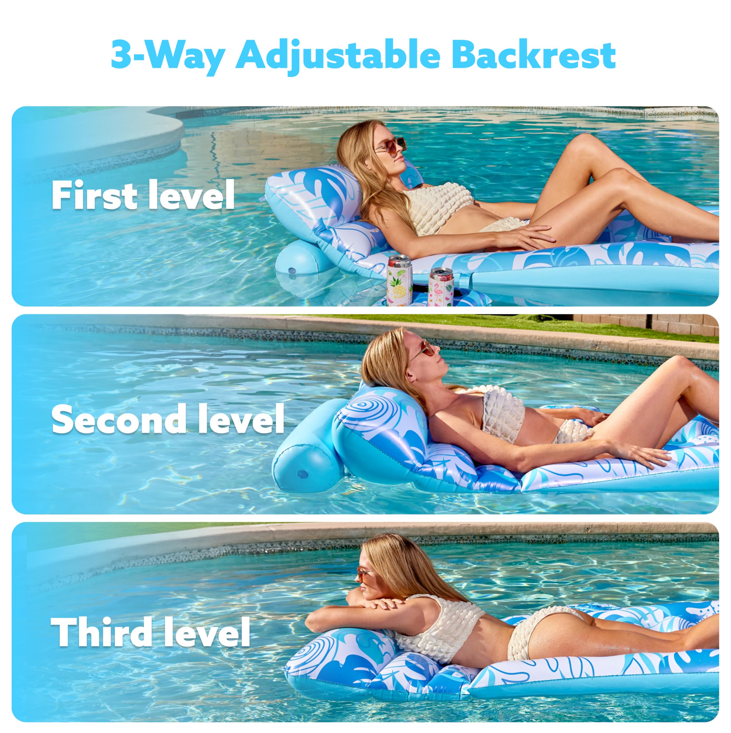 SLOOSH pool float with removable air bar for tailored back support