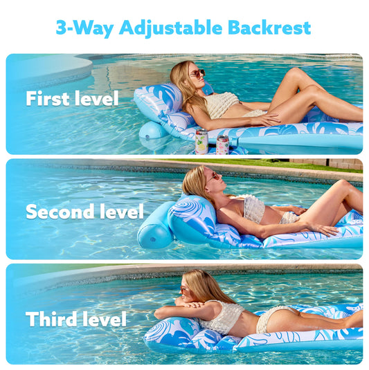 SLOOSH pool float with removable air bar for tailored back support