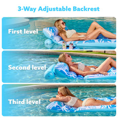 SLOOSH pool float with removable air bar for tailored back support