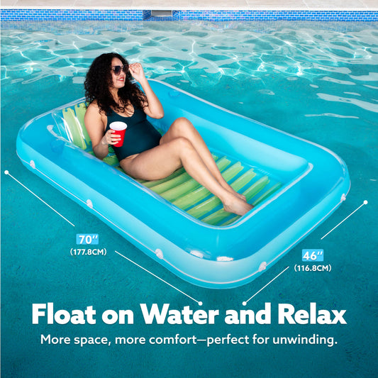 Sloosh tanning pool lounger with removable pillow for enhanced comfort