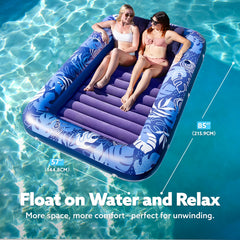 Sloosh removable pillow enhances comfort for shared pool lounging.