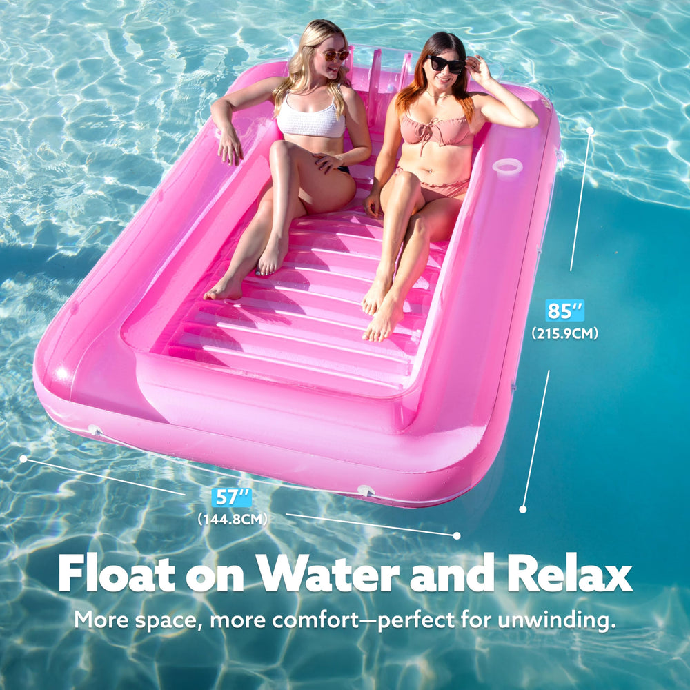 Sloosh removable pillow for two-person comfort during pool lounging.