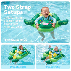 Sloosh removable sun canopy on baby float providing shade during water time.
