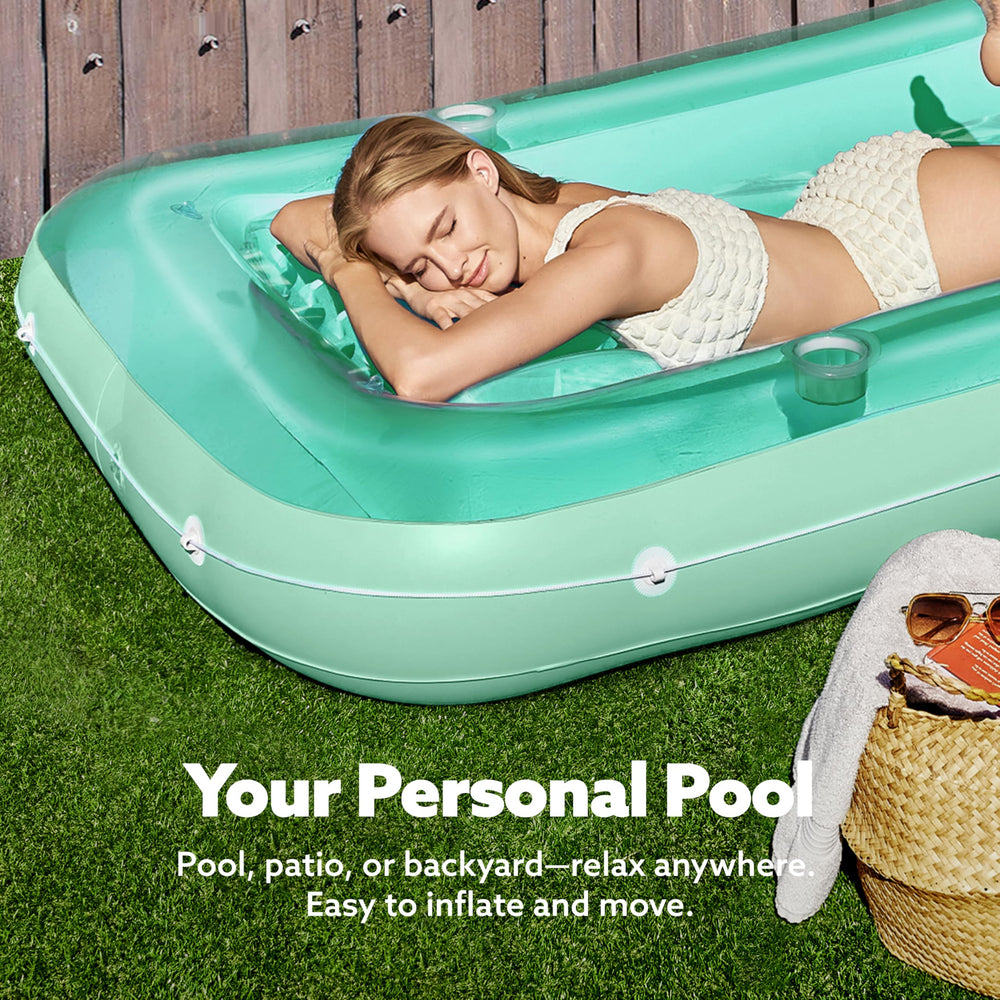 Sloosh tanning pool lounger with ribbed air cushion base enhances comfort