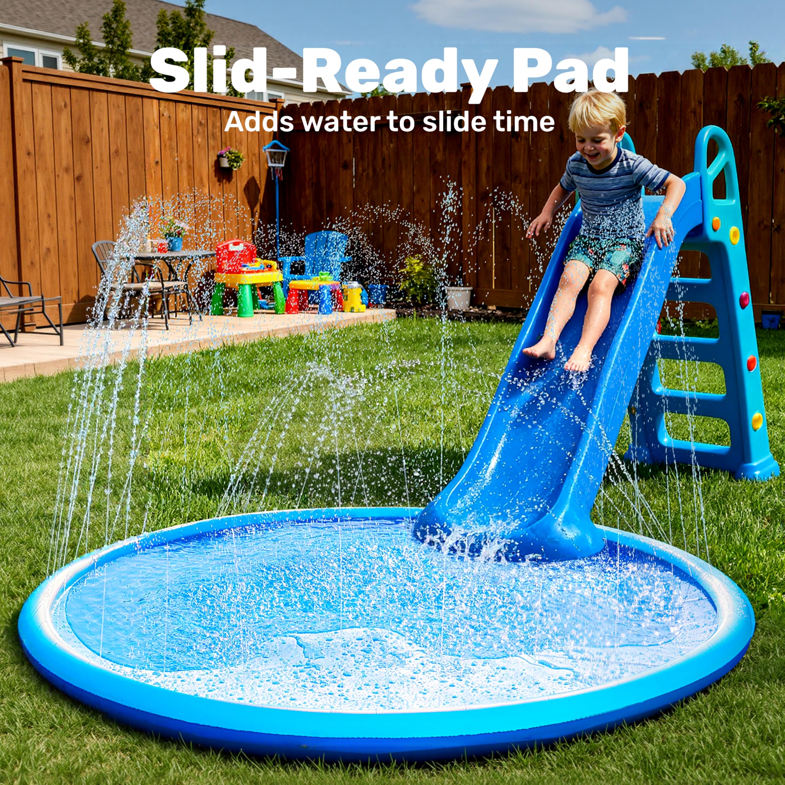 Sloosh splash pad folds flat for easy storage and travel.