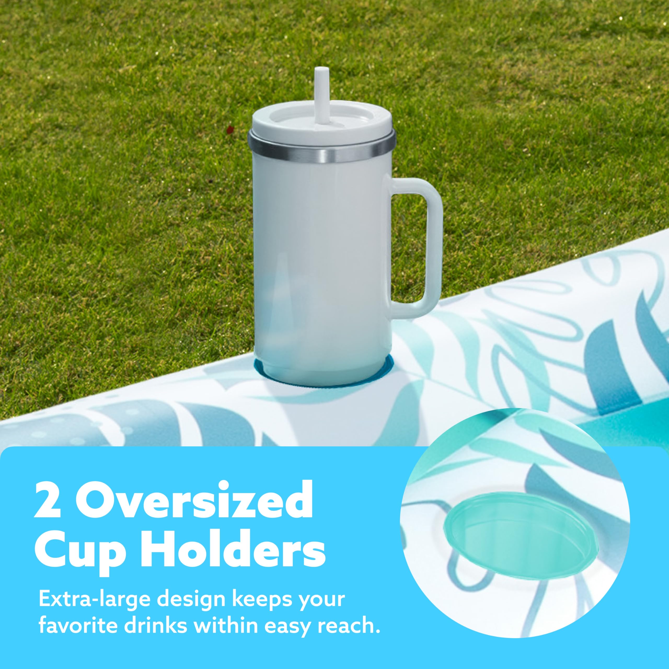 sloosh lounge with two drink holders keeps beverages accessible.