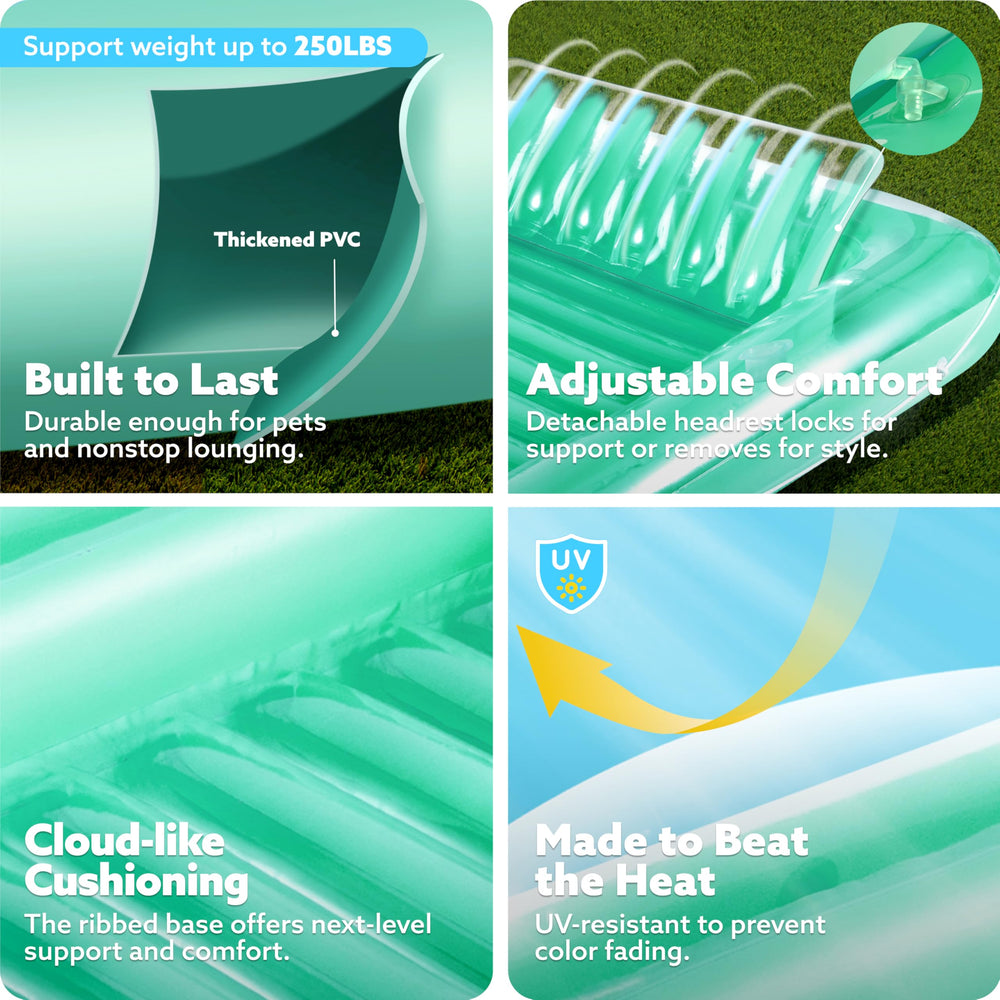Sloosh tanning pool lounger uses UV resistant PVC up to 0.3 mm for durability